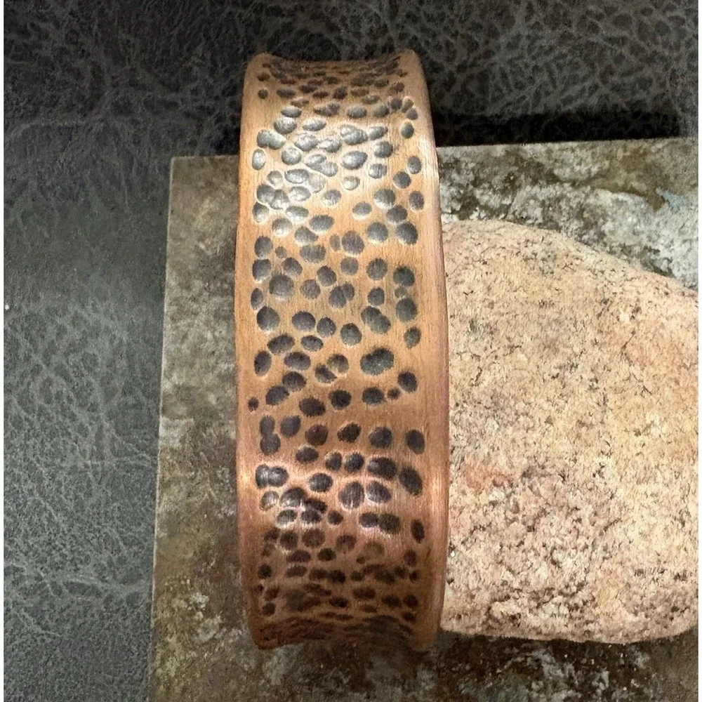 Brutalist Modernist Men's Dimple Hammered Thick Pure Copper Cuff Bracelet Viking - Picture 5 of 9